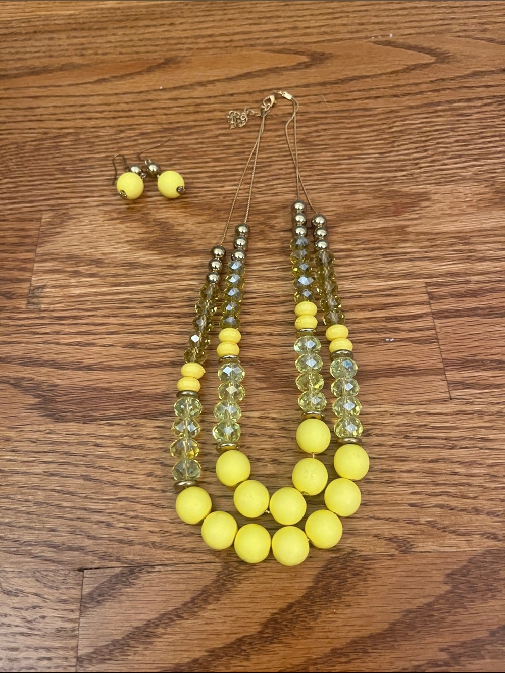 Yellow Beaded Statement Necklace and Earrings Set